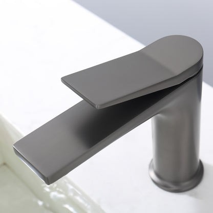 close-up image of Grey Single Hole Single Handle Bathroom Faucet