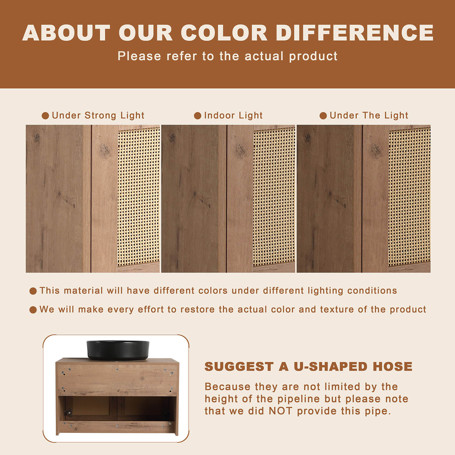 color difference of White Oak Floating Vanity material