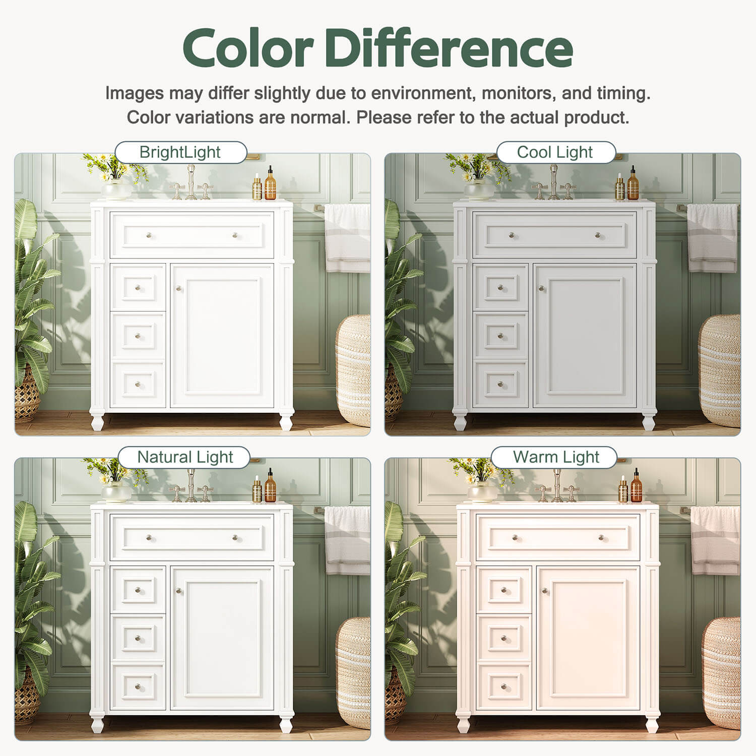 color different of modern white bathroom vanity