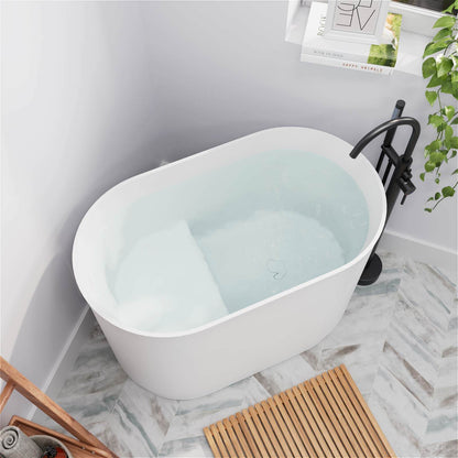 39&quot; Solid Surface Oval Japanese Soaking Tub with Integrated Seat