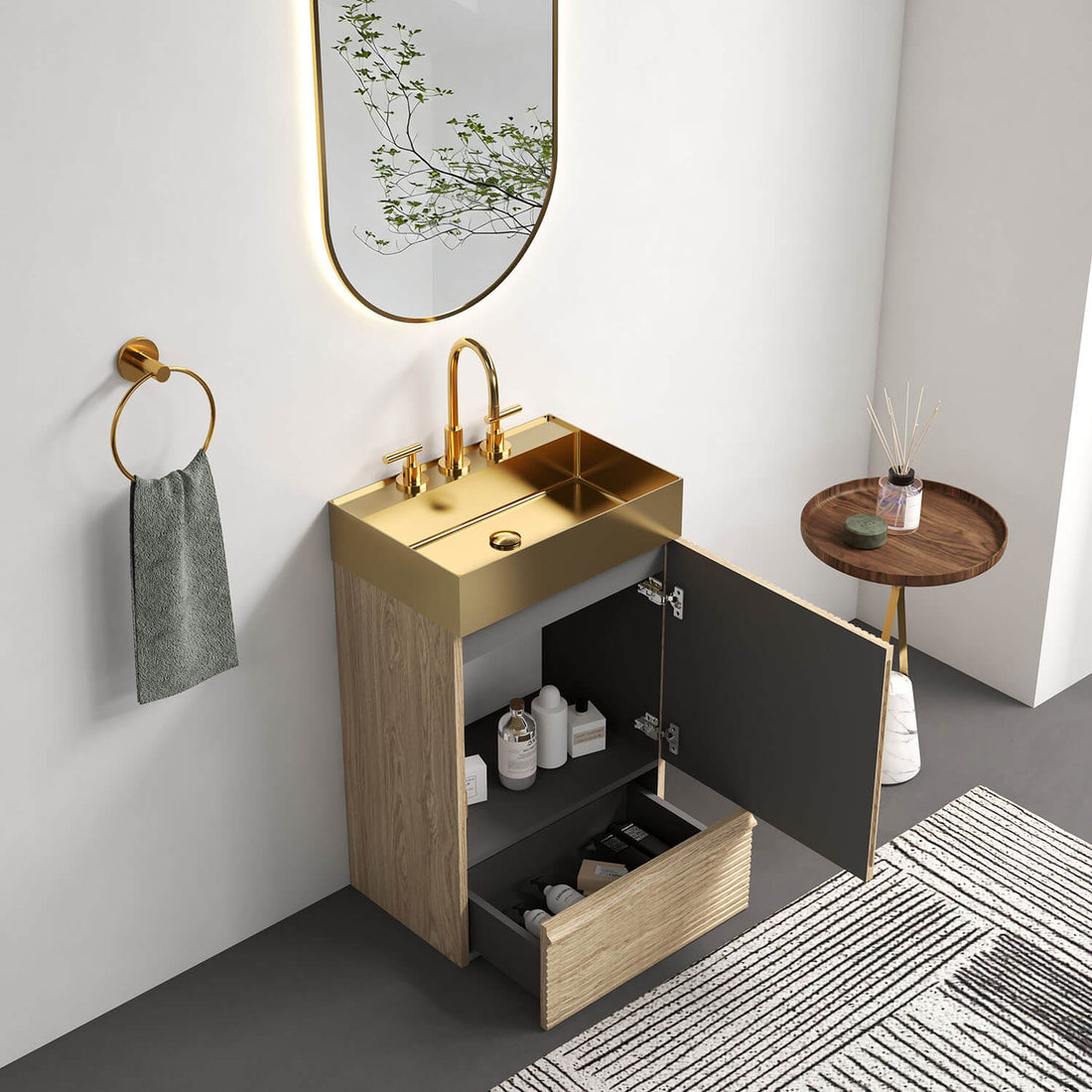 compact bathroom vanity for apartment bathroom