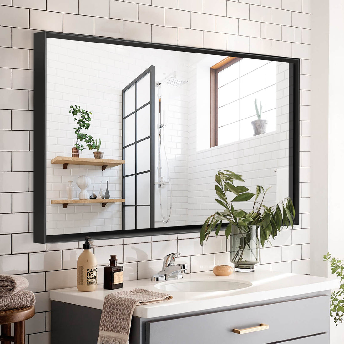 36&quot; x 24&quot; Aluminum Frame Bathroom Mirror with Beveled Edge