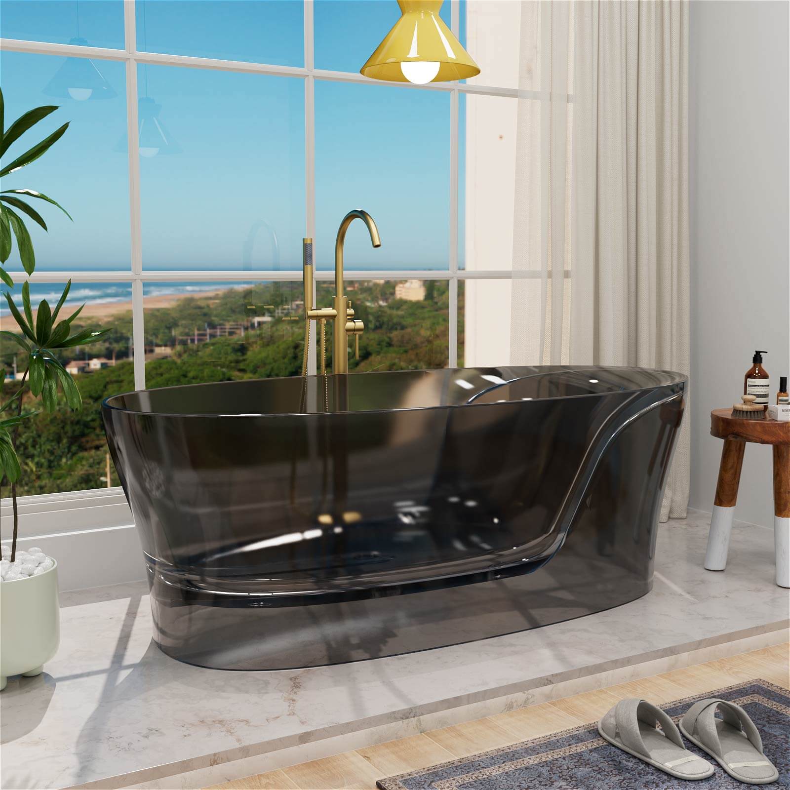 contemporary bathroom transparent gray soaking bathtub