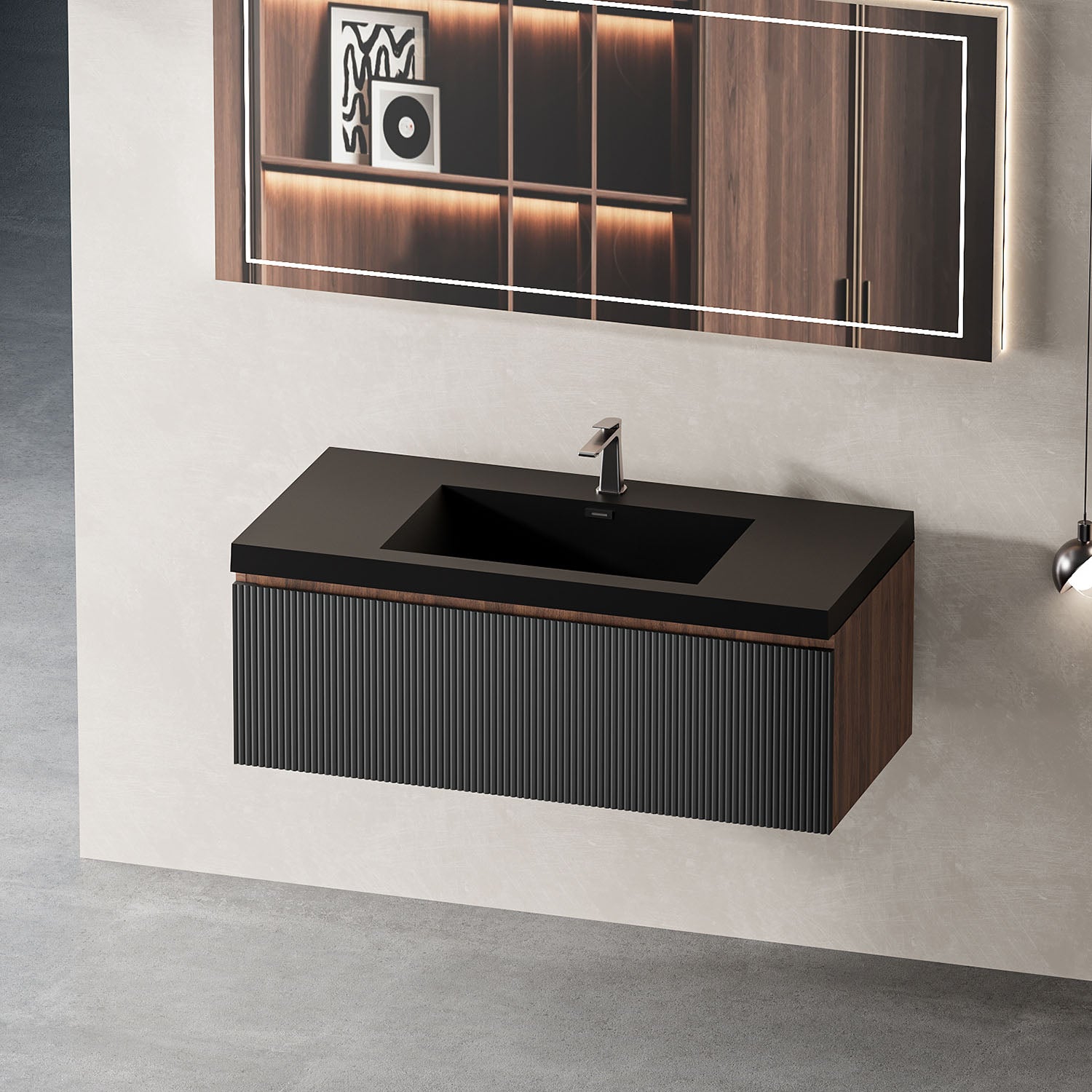 contemporary 36 inch floating vanity with hidden handle design