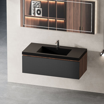 contemporary 36 inch floating vanity with hidden handle design