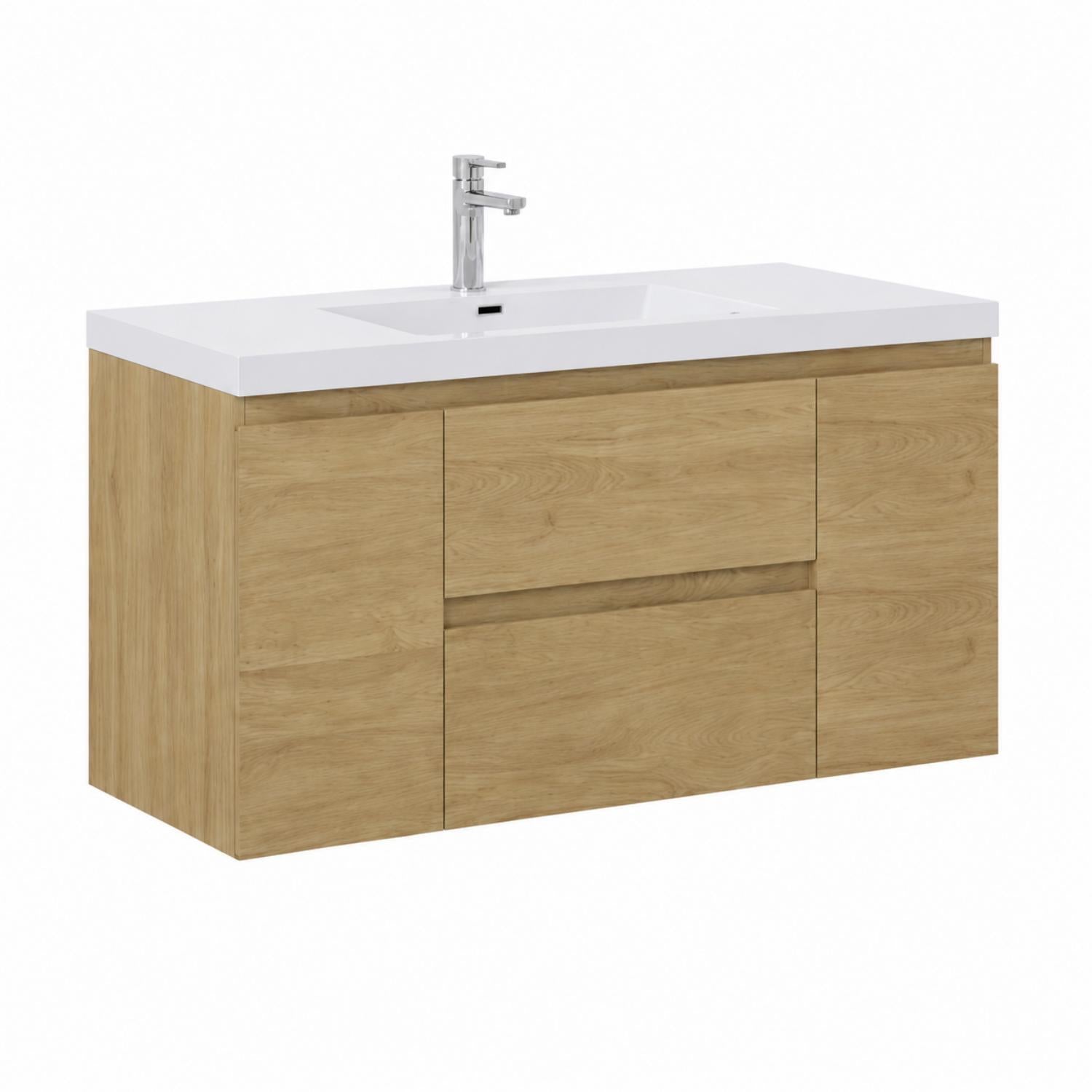 contemporary wall mounted vanity natural oak wood grain 48 inch right angle