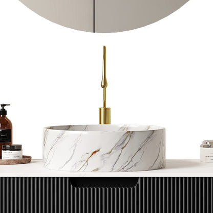 Round Glossy White Ceramic Above-Counter Vessel Sink with Stone Pattern Glossy white finish Above-counter vessel design