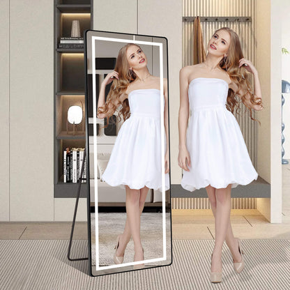 64"x21" Black LED Full Length Mirror with Dimmer, 3 Color Temperatures