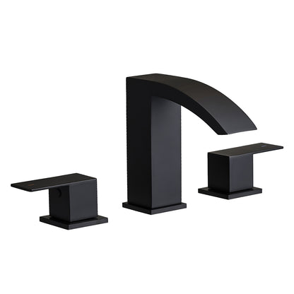 Matte Black 2 Handle Waterfall Widespread Bathroom Faucet for 3 Hole Sink