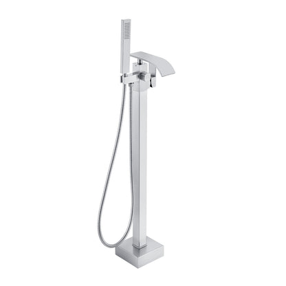 Bathroom Freestanding Tub Filler Faucet with Hand Shower Silver