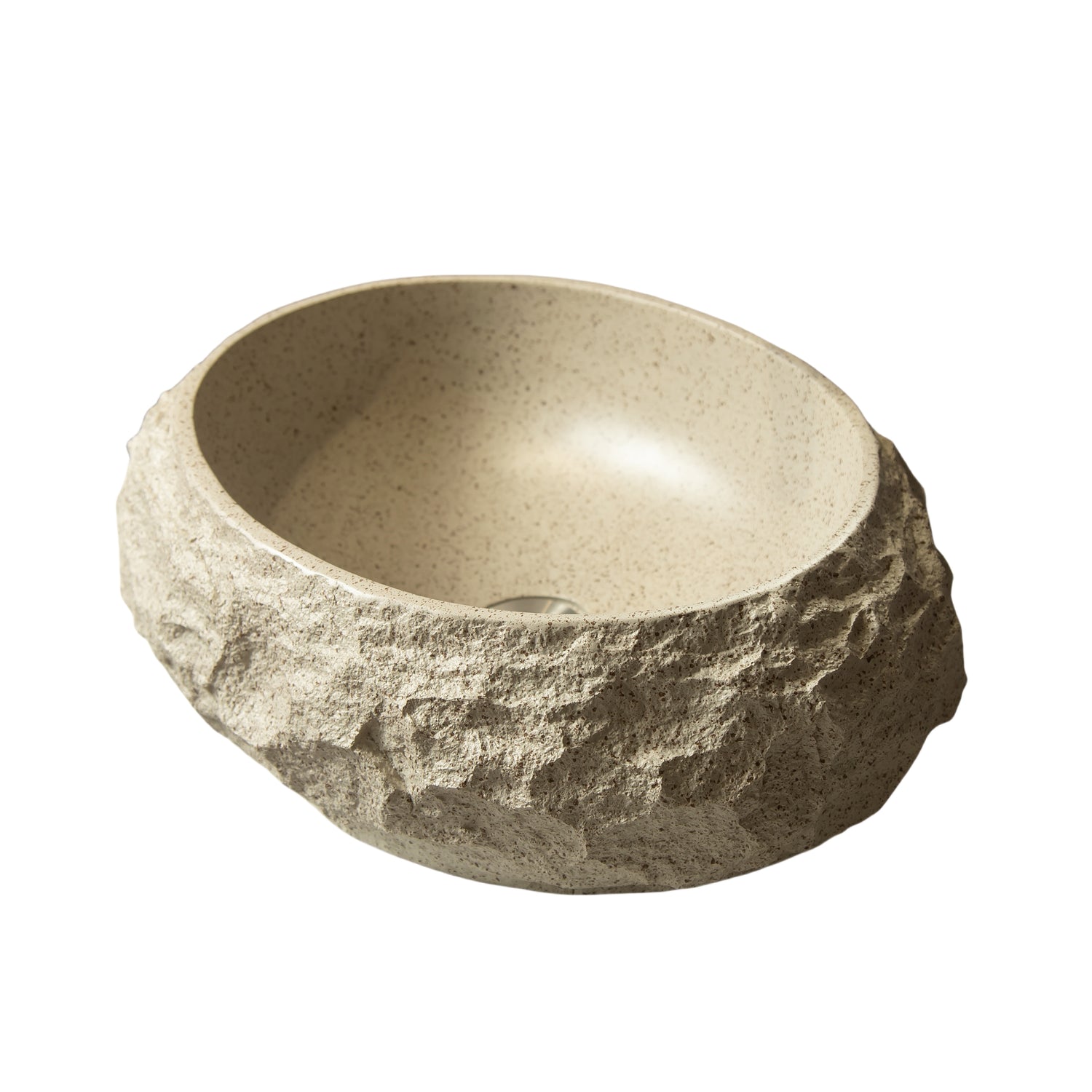 Beige Stone Pattern Resin Vessel Bathroom Sink oval resin basin smooth interior rock-like exterior