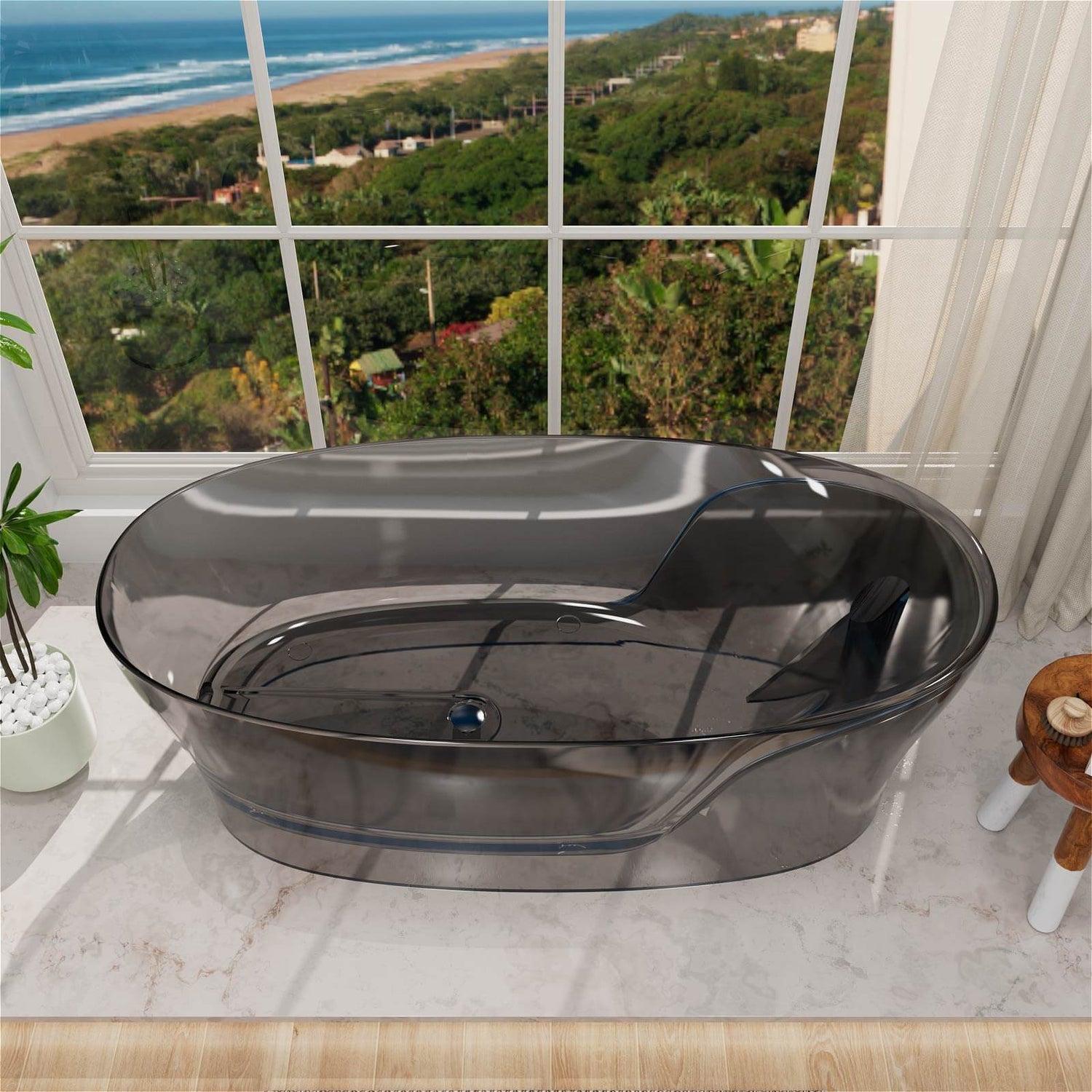 deep 17 inch soaking bathtub with smoky gray finish