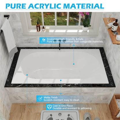 deep drop in bathtub with stone like matte texture