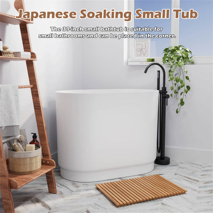 39&quot; Solid Surface Oval Japanese Soaking Tub with Integrated Seat