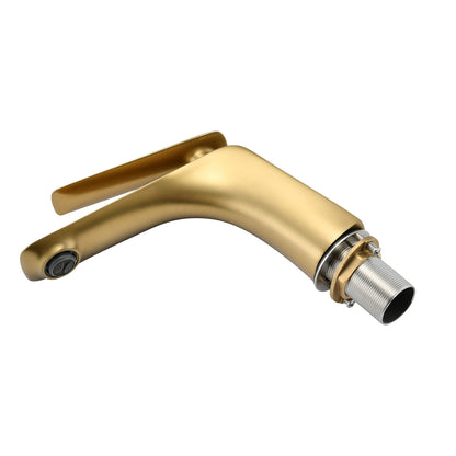 detail display of Brushed Gold Single Hole Bathroom Sink Faucet