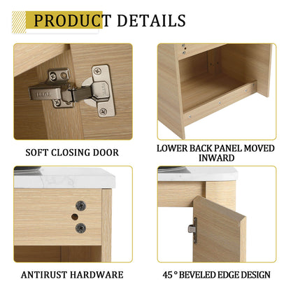 details of 24 inch White Oak Bathroom Vanity with Ceramic Vessel Sink
