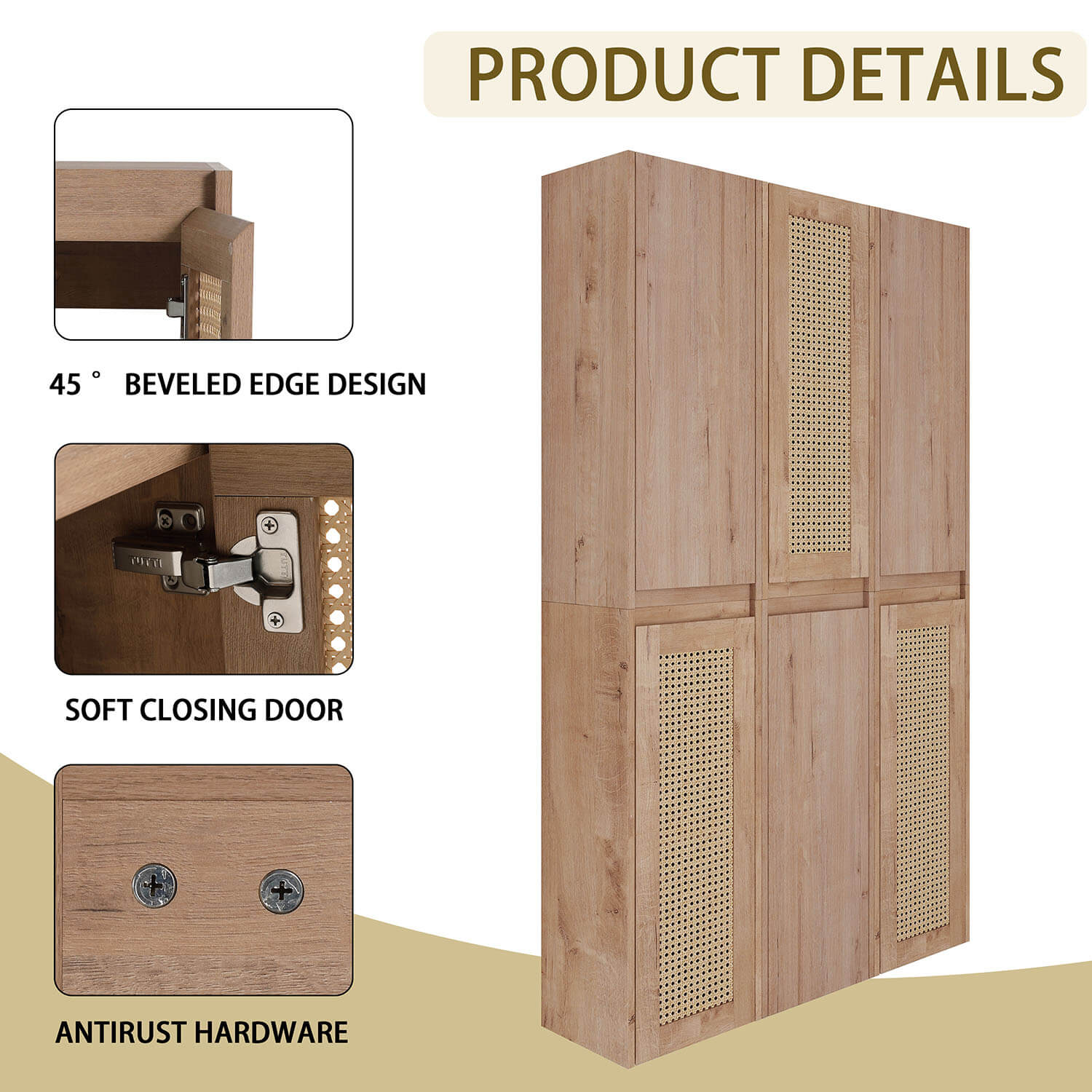 details of 36 inch White Oak Bathroom Wall Cabinet with Six Doors and Shelves