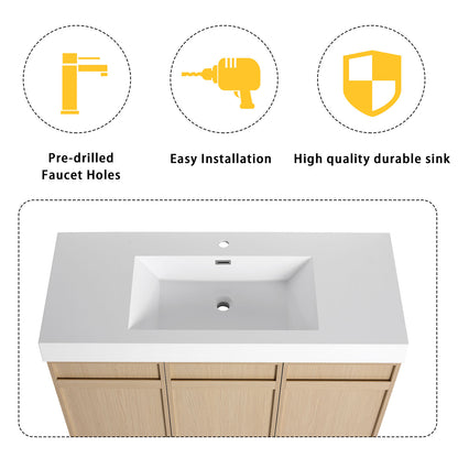 details of 48 inch White Oak Bathroom Vanity with Resin Sink and Soft Close Cabinet Doors