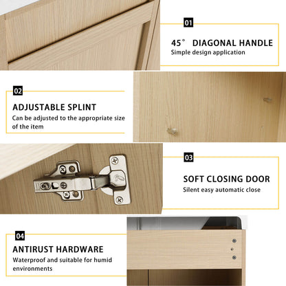 details of White Oak Bathroom Vanity-Resin Sink and Soft Close Cabinet Doors