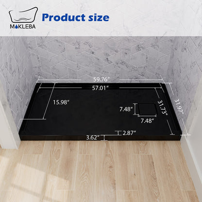 dimensions of 32x60 inch acrylic alcove right drain shower base
