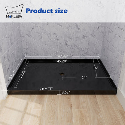 dimensions of 48 x 32 inch black center drain shower tray
