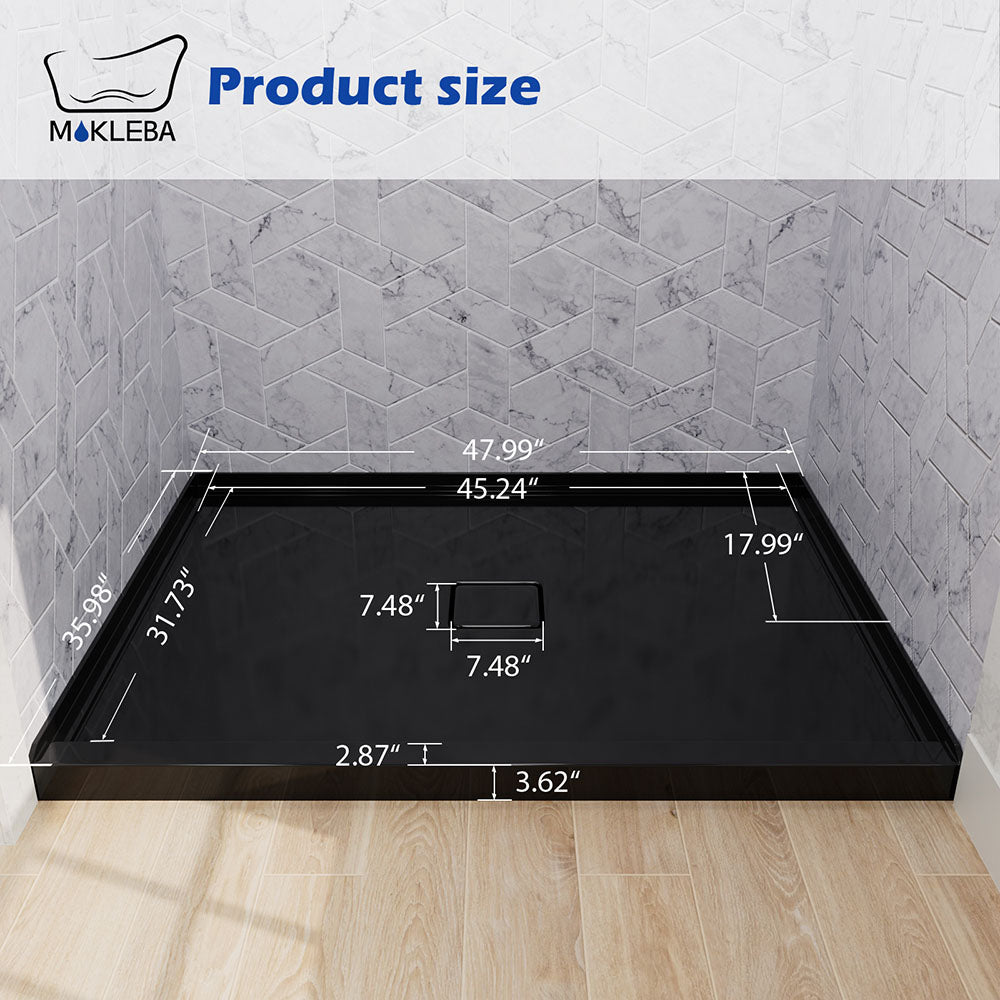 dimensions of 48x36 inch center drain rectangular shower base