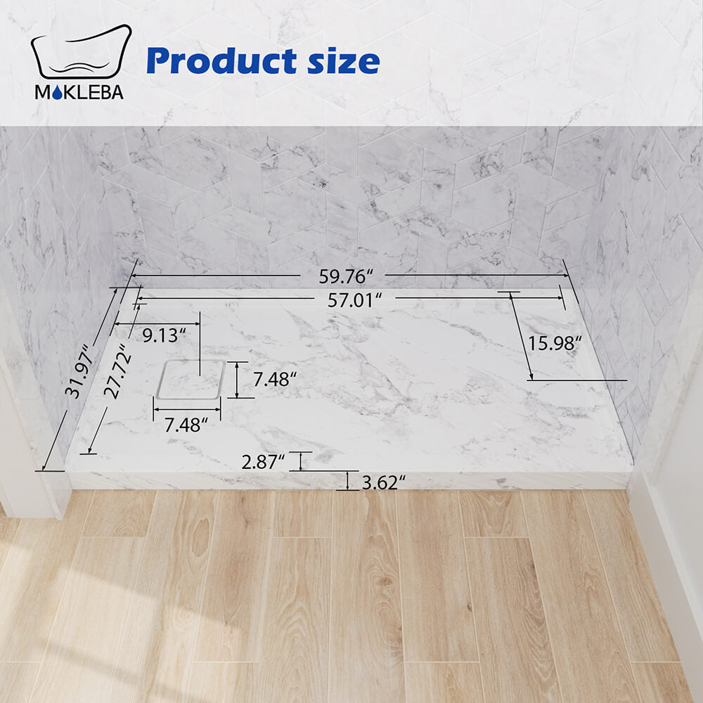dimensions of 60x32 inch anti-slip alcove shower pan marble pattern 