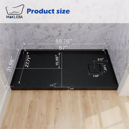 dimensions of 60x32 inch anti-slip shower pan with right drain