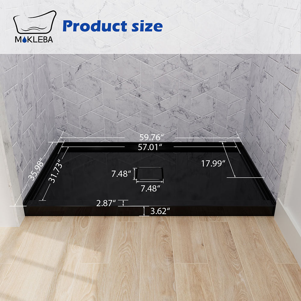dimensions of 60x36 black center drain shower pan