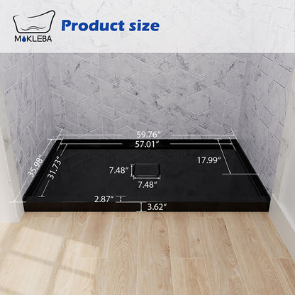 dimensions of 60x36 black center drain shower pan