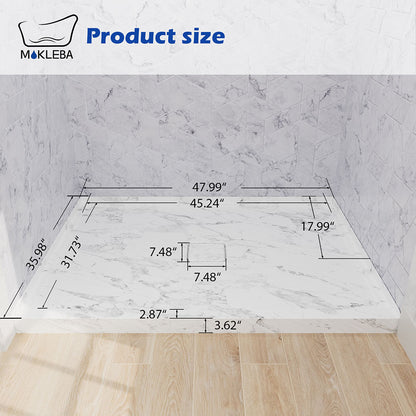 dimensions of modern 48x36 center drain shower base