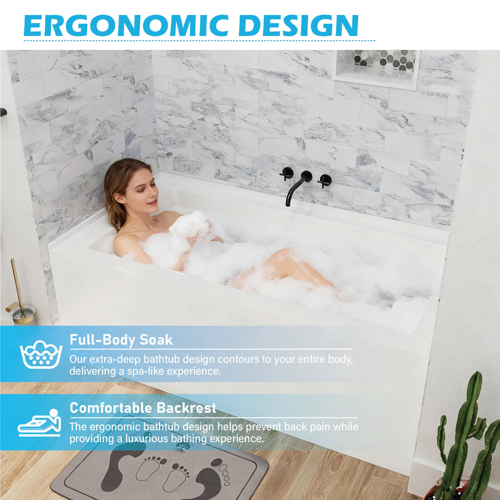 60&quot; Solid Surface Alcove Soaking Bathtub