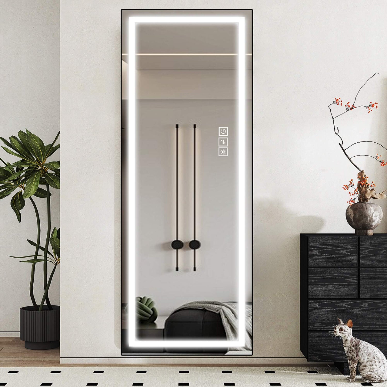 65"x21" Full Length LED Floor Mirror with 3-Color Dimmable Lights