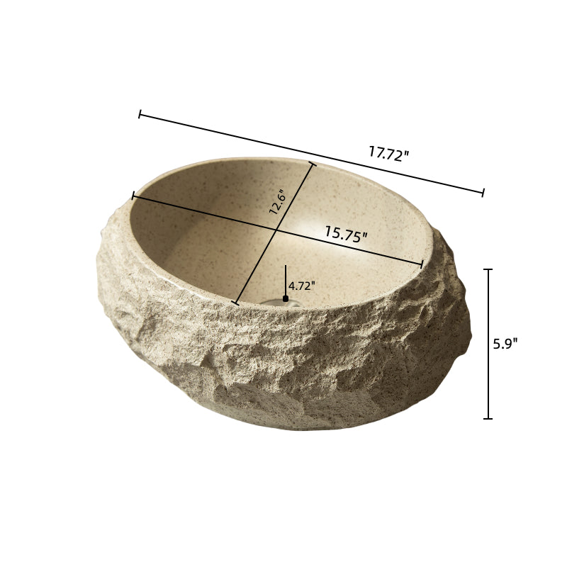 Beige Stone Pattern Resin Vessel Bathroom Sink oval basin dimensions rock-like exterior