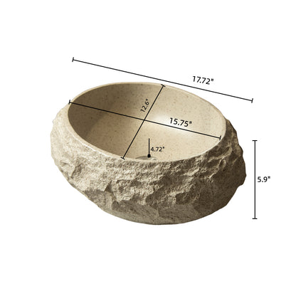 Beige Stone Pattern Resin Vessel Bathroom Sink oval basin dimensions rock-like exterior