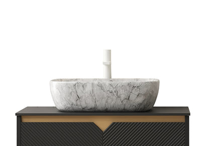 19"x15" White Ceramic Rectangular Bathroom Sink with Marble Pattern