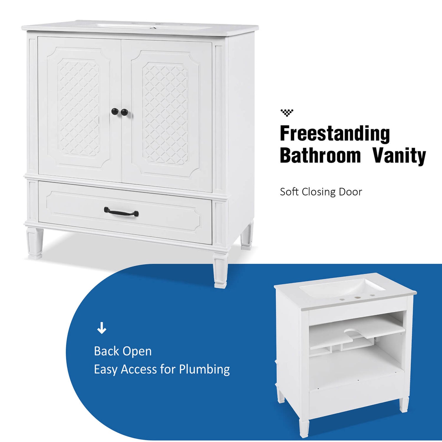 easy to assemble white vintage vanity with sturdy short legs