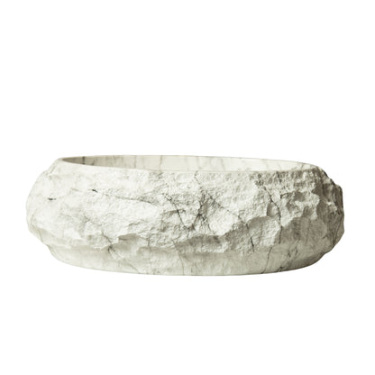 Ivory Stone Pattern Resin Vessel Bathroom Sink oval basin rock-like exterior smooth marble-patterned interior