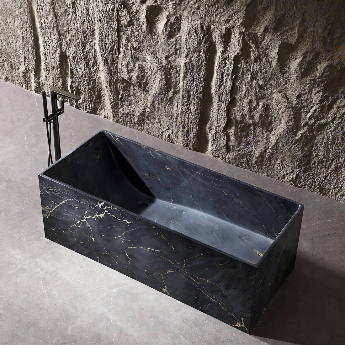 elegant bathroom centerpiece with blue marble effect bathtub