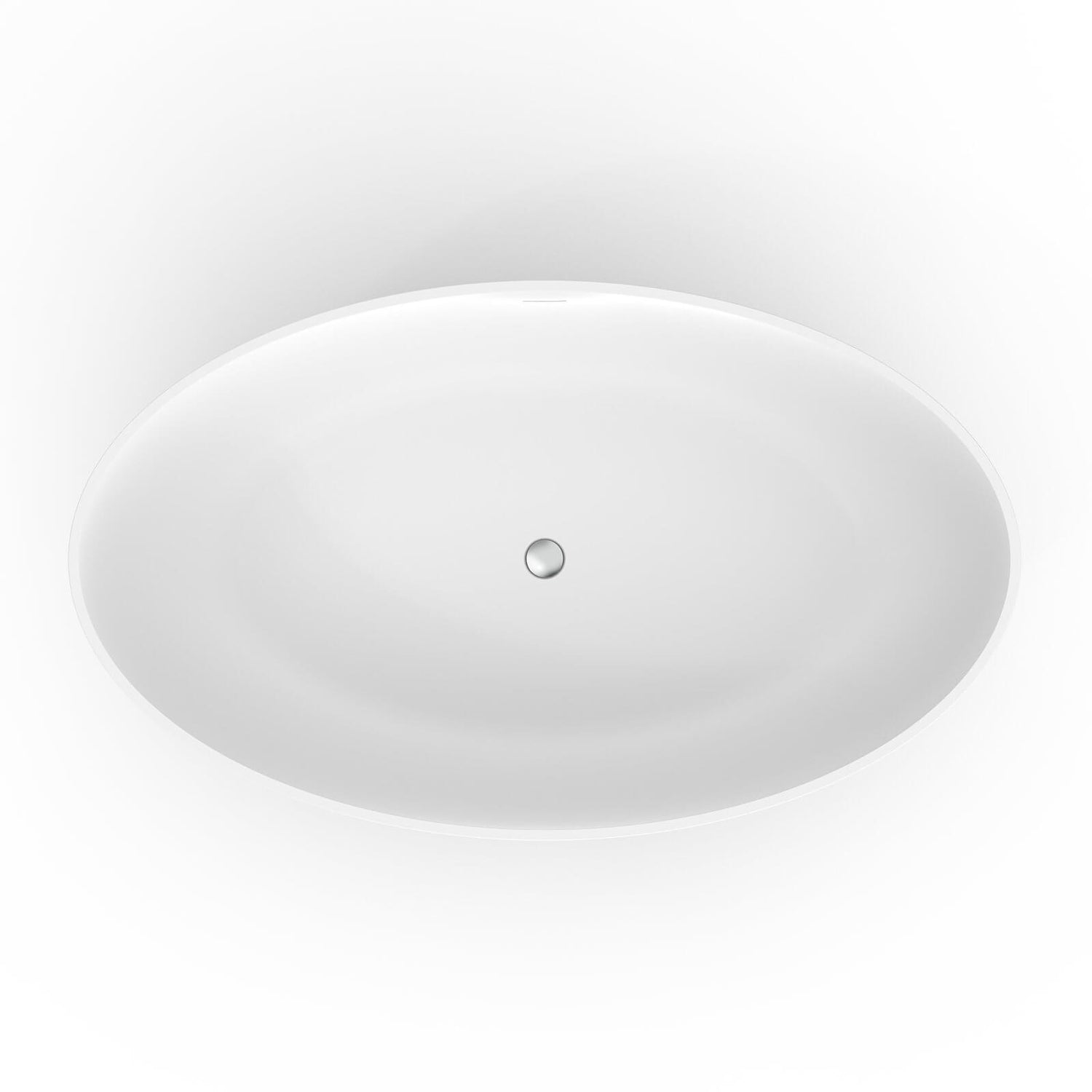 elegant freestanding soaking tub with central pop up drain