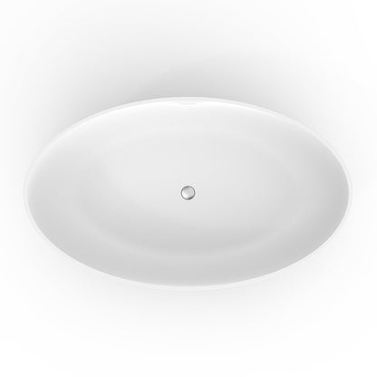 elegant freestanding soaking tub with central pop up drain