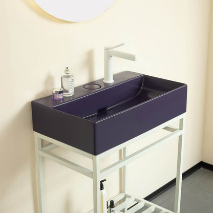 elegant purple freestanding sink with white legs