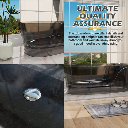 elegant translucent gray freestanding tub with pop up drain