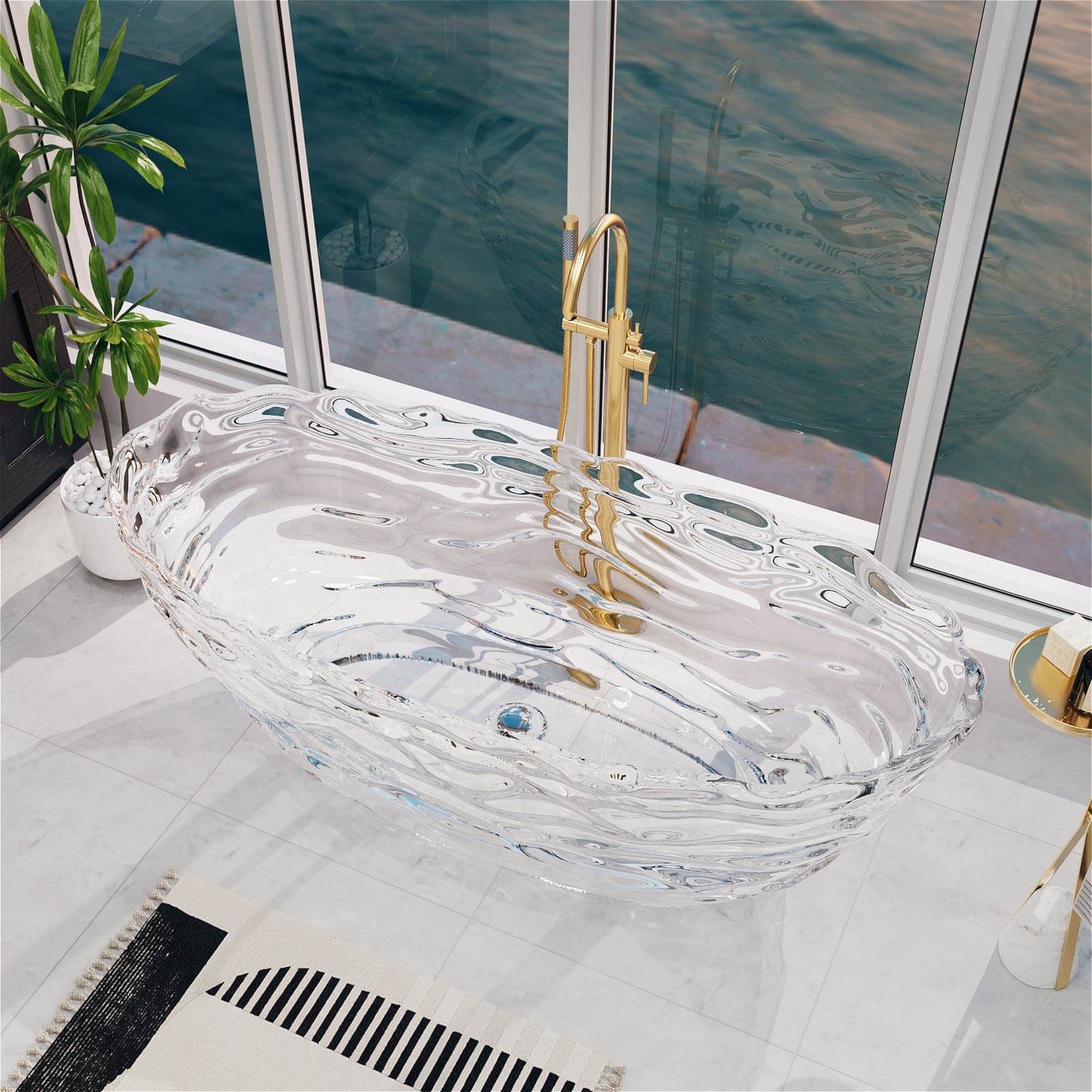 elegant transparent bathtub inspired by flowing water