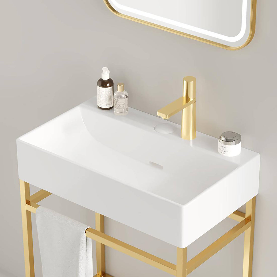 elegant white and gold freestanding sink
