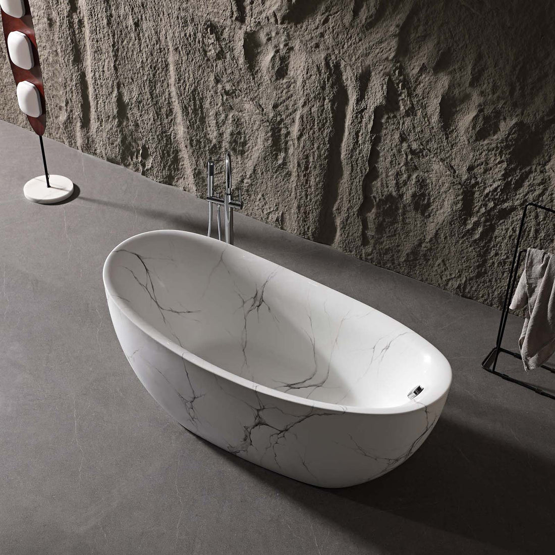 67&quot; Marble Finish Slipper Bathtub with Adjustable Overflow