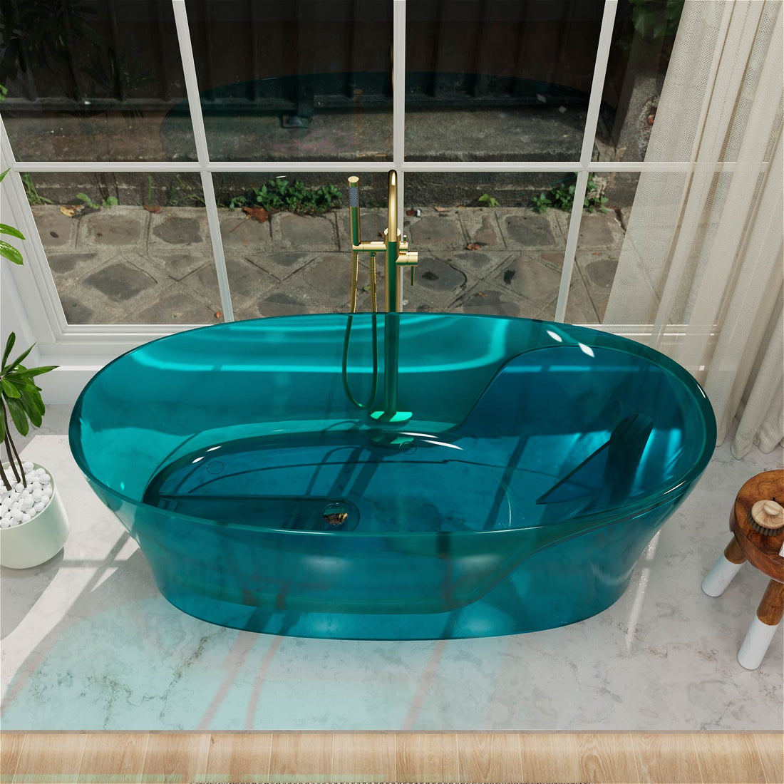 ergonomic teal bathtub with integrated back support