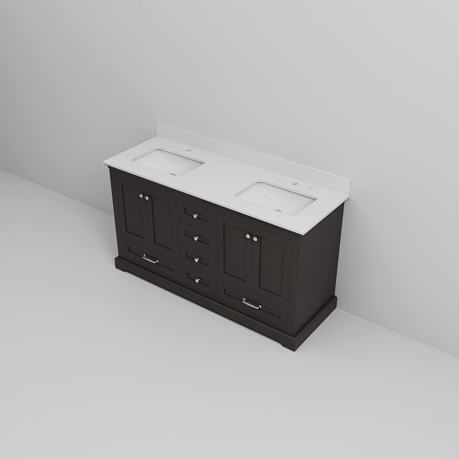 espresso finish bathroom cabinet with storage drawers and doors