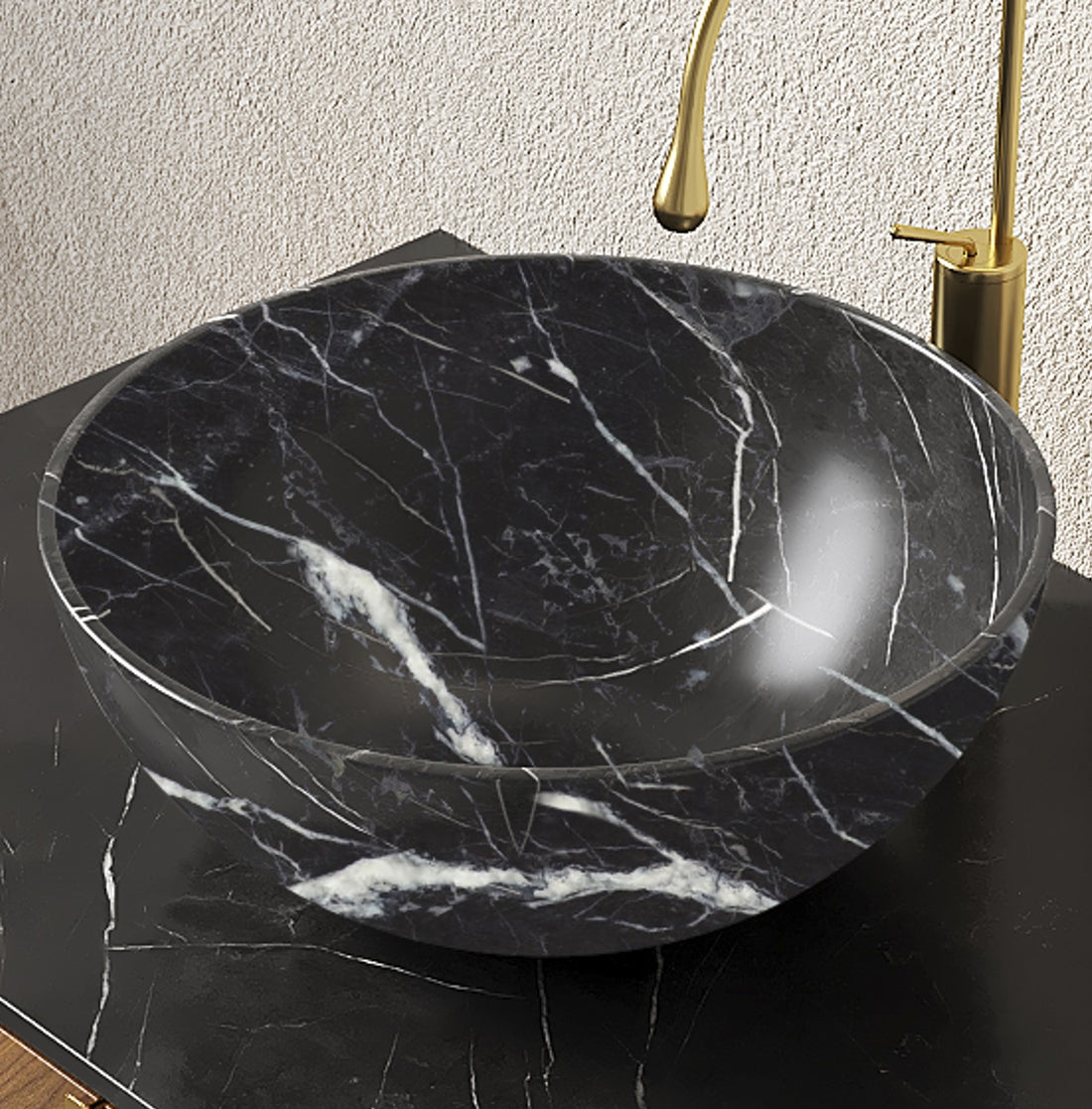 Black Bowl Ceramic Above-Counter Vessel Sink with Stone Pattern detailed stone pattern bowl shape