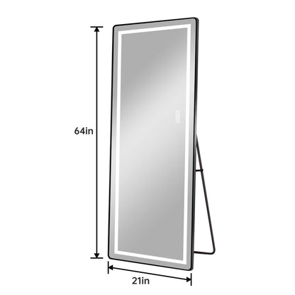 64"x21" Black LED Full Length Mirror with Dimmer, 3 Color Temperatures